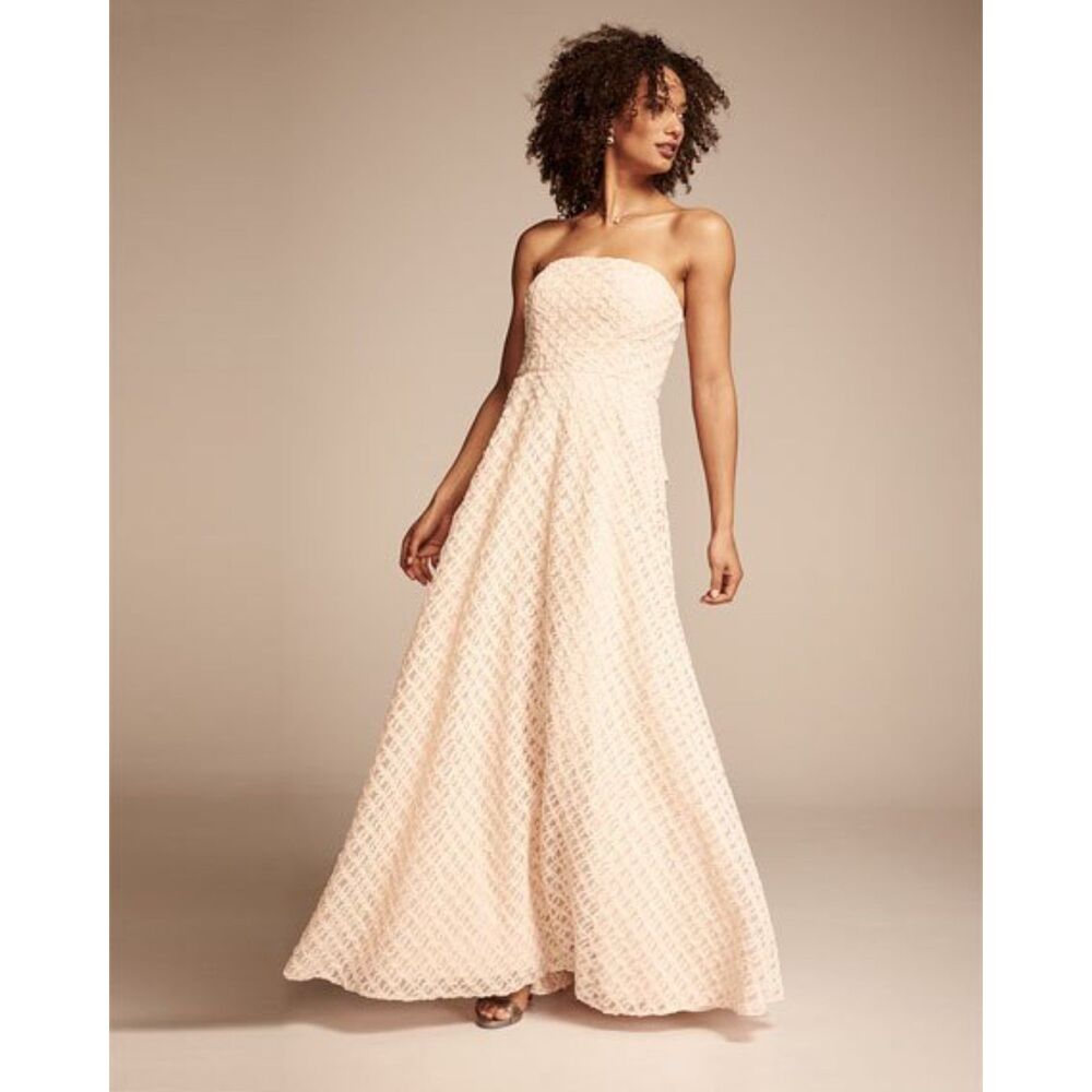 Nicole Miller New York Strapless Textured Gown Blush Pink Lace Overlay Size 4